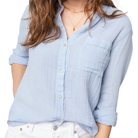 Rails Women’s L Ellis Bluebell Cotton Gauze Long Sleeve Button Up Blouse - Picture 2 of 13
